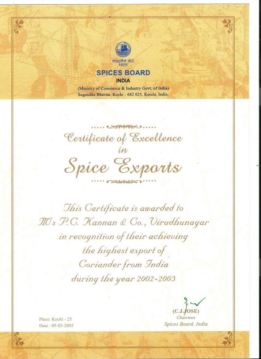 Top Most Coriander Export 2002 2003 1