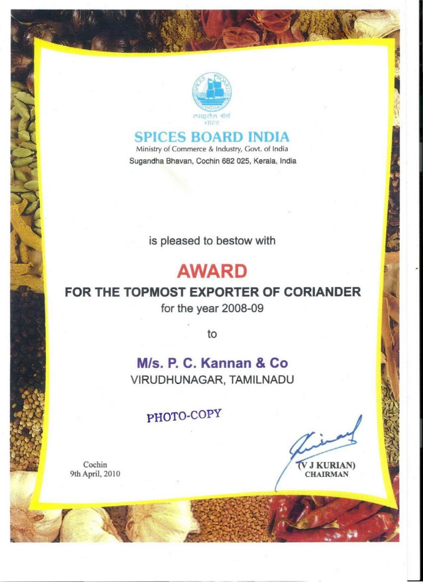 Top Most Coriander Export 2008 2009 1